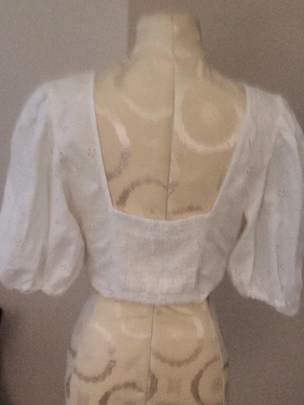 Zara White Eyelet Twist-Knot Puff Sleeve Top